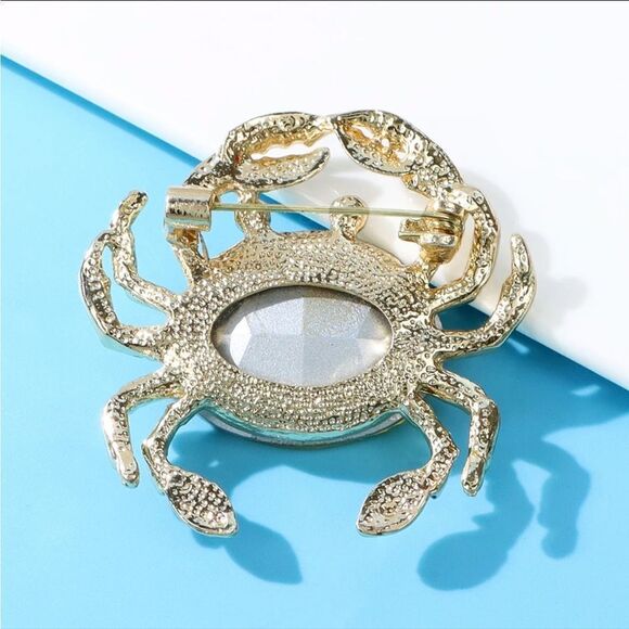 RHINESTONE YELLOW CRAB BROOCH - Picture 2 of 3